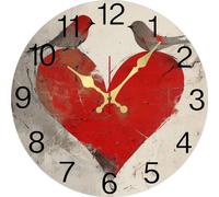 Geroclonup Love bird Heart Love Art Wall Clock Valentine's Day Gift for Her, love Accent Decorations 30x30 CM Silent Non Ticking Battery Operated Clocks Wall Decorative for Bedroom
