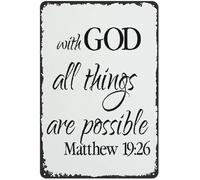 Geroclonup Matthew 19:26 Wall Decor,Scripture,Bible Verse,Metal Tin Sign With God All Things Are Possible Wall Art Metal Tin Sign Print,Chic Decoration For HomeBible Verse Sign-20x30cm