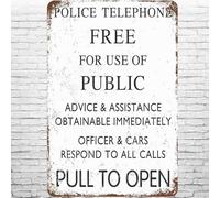 Geroclonup Metal Sign - 20x30cm Vintage Police Telephone Box Public Call USE, Retro Wall Decor Pull To Open Letters Quotes Tin Signs Poster for Home Garden Garage Office Cafe Bar Pub