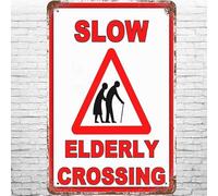 Geroclonup Metal Sign - 20x30cm Vintage Slow, Elderly Crossing The Road, Retro Wall Decor Stree Warning & Trafic Caution for Aged Old People Tin Signs Poster for Home Garden Office Cafe Bar Pub