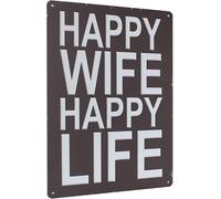 Geroclonup Metal Sign Happy Wife Happy Life Sign Home Decorative Wall Art,Funny Marriage Gifts,Funny Housewarming Gifts Size 20x30cm