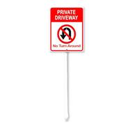 Geroclonup Metal Street Sign Private Driveway No Turn Around Sign with Stake Outdoor Yard Sign Rustproof Aluminum Metal Sign Fade Resistant Lawn Decoration for Outdoor 20x30cm