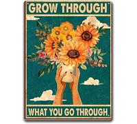 Geroclonup Metal Tin Sign Sunflower Grow Through What You Go Through Tin Sign Vintage Art Wall Decor Sign Home Kitchen Bar Patio Cave Funny Decor 20x30cm