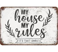 Geroclonup Metal Tin Sign Vintage My House My Rules, Wall Decor It's That Simple Poster Art for Home Living Room Bedroom Garden Garage Office Cafe Bar Pub (20x30cm）