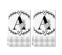 Geroclonup Monogram Kitchen Towels Letter A Kitchen Towels Farmhouse Dish Towels Grey Buffalo Plaid Check Dishcloth Funny Kitchen Hand Towel Last Name Initial Soft Tea Towel for Drying Gift Set of 2