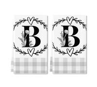 Geroclonup Monogram Kitchen Towels Letter B Kitchen Towels Farmhouse Dish Towels Grey Buffalo Plaid Check Dishcloth Funny Kitchen Hand Towel Last Name Initial Soft Tea Towel for Drying Gift Set of 2