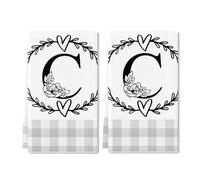 Geroclonup Monogram Kitchen Towels Letter C Kitchen Towels Farmhouse Dish Towels Grey Buffalo Plaid Check Dishcloth Funny Kitchen Hand Towel Last Name Initial Soft Tea Towel for Drying Gift Set of 2