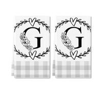 Geroclonup Monogram Kitchen Towels Letter G Kitchen Towels Farmhouse Dish Towels Grey Buffalo Plaid Check Dishcloth Funny Kitchen Hand Towel Last Name Initial Soft Tea Towel for Drying Gift Set of 2