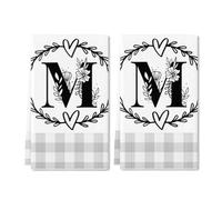 Geroclonup Monogram Kitchen Towels Letter M Kitchen Towels Farmhouse Dish Towels Grey Buffalo Plaid Check Dishcloth Funny Kitchen Hand Towel Last Name Initial Soft Tea Towel for Drying Gift Set of 2