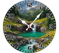 Geroclonup Mountain Forest River Wall Clock 25cm Wooden Battery Operated Non Ticking Silent Decorative Natural Landscape Clocks for Living Room Bedroom Home
