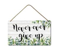 Geroclonup Never Ever Give Up Wall Decor Rustic Wood Sign Inspirational Sign Farmhouse Wall Hanging Decor Wooden Wall Art Decor for Home Office 20x30cm