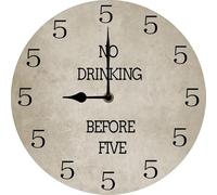 Geroclonup No Drinking Before Five Wall Clock,Funny Alcohol Sign Drinking Wall Clock, Gag Gift for Men, Husband, Dad, 25x25 CM Silent Wall Clock Non Ticking Battery Operated