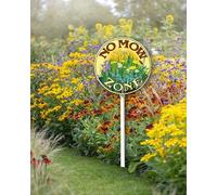 Geroclonup No Mow Zone Aluminum Garden Sign, 9.2x9.2 Inch Round Pollinator Friendly Yard Stake, Bee & Butterfly Wildflower Decorative Lawn Marker for Outdoor Garden, Patio, Backyard