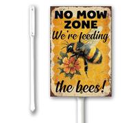 Geroclonup No Mow Zone We Are Feeding The Bees Yard Sign With Stakes 20x30cm,Aluminum Sign for Home Farm Decor Outdoor Street Warning Signs, Weatherproof Easy Install Set of 1