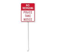 Geroclonup No Trespassing Police Take Notice Sign with Staken 11.5x15cm Sturdy Aluminum Yard Sign Lawn Sign Fade Resistant Rustproof Lawn Decoration for Outdoor Use