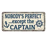 Geroclonup Nobody's Perfect... Except Captain Metal Tin Sign, Vintage Poster Plaque Gas Station Garage Home Wall Decor,6x16 Inches