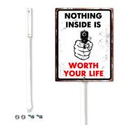Geroclonup Nothing Inside is Worth Your Life Yard Sign with Stake 11.5x15cm Sturdy Tall Aluminum Yard Signs Weatherproof Outdoor Metal Signs Funny No Trespassing Sign for Home Lawn Garden