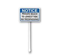 Geroclonup Notice Sign Private Beach To Lowest Tide No Trespassing Sign with Stake 20x30cm Sturdy Aluminum Lawn Signs Outdoor Metal Sign Waterproof Yard Sign for Outdoor Use Lawn Yard Garden
