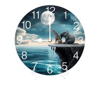 Geroclonup Ocean Giraffe Elephant 25cm Silent Non-Ticking Round Wooden Wall Clocks Battery Operated Quartz Analog Handing Clock for Bedroom Bathroom Kitchen Kids Living Room Decor