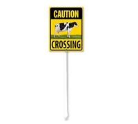 Geroclonup Outdoor Caution Yard Sign Cow Crossing Yard Sign with Stake 20x30cm Aluminum Outdoor Decoration Sign Rustproof Sturdy Aluminum Sign for Outdoor Use Easy Install Set of 1