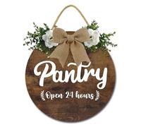 Geroclonup Pantry Open 24 Hours Signs Pantry Wall Decor Farmhouse Kitchen Wooden Pantry Door Sign Hanging Plaque for Pantry Room Kitchen Decor 30cm