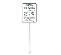 Geroclonup Pardon The Weeds We are Feeding The Bees Yard Sign with Stake, Sturdy Aluminum Sign Rust Free, 11.5X15cm Bee Sign Decoration for Yard Garden Lawn Outdoor