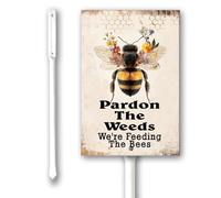 Geroclonup Pardon The Weeds We Are Feeding The Bees Yard Sign With Stakes 17.5x22cm,Aluminum Sign for Home Farm Decor Outdoor Street Warning Signs, Weatherproof Easy Install Set of 1