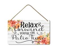Geroclonup Patio Wall Decor Hanging Art Wood Plaque Signs Patio Accessories Relax Unwind You're on Patio Time Sign for Home Pub 20x30cm