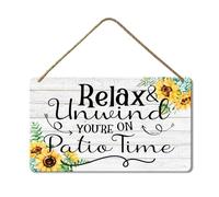 Geroclonup Patio Wall Decor Hanging Art Wood Plaque Signs Patio Accessories Relax Unwind You're on Patio Time Sign for Home Pub 20x30cm