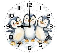 Geroclonup Penguin Wood Wall Clock 25cm Battery Operated Non-Ticking Wall Clock Rustic Farmhouse Style Wall Clocks for Bar Home Bathroom Washroom