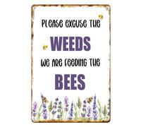 Geroclonup Please Excuse The Weeds We Are Feeding The Bees Sign - 10" x 8", 40 mil Laminated Aluminum Metal, For Bee Farms, Garden, Lawn, Outdoor Décor