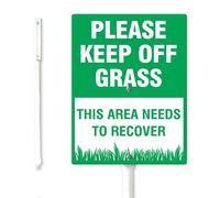 Geroclonup Please Keep Off Grass This Area Needs To Recover Yard Sign with Stake Kit 11.5x15cm Sturdy Aluminum Weatherproof Rust Free Outdoor Keep Off Grass Signs for Business Garden Decor