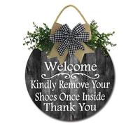 Geroclonup Please Remove Your Shoes At The Door Sign 28cm Round Wood Please Take Your Shoes Off Sign with Wreaths Funny Shoes Off Sign for Your Home Entryway Porch Door Decoration