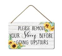 Geroclonup Please Remove Your Shoes Before Going Upstairs Sign Farmhouse Wall Decor Wooden Signs Rustic Hanging Wall Plaque Sign for Home Porch 20x30cm