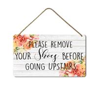 Geroclonup Please Remove Your Shoes Before Going Upstairs Sign Farmhouse Wall Decor Wooden Signs Rustic Hanging Wall Plaque Sign for Home Porch 20x30cm