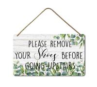Geroclonup Please Remove Your Shoes Before Going Upstairs Sign Farmhouse Wall Decor Wooden Signs Rustic Hanging Wall Plaque Sign for Home Porch 20x30cm