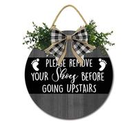 Geroclonup Please Remove Your Shoes Before Going Upstairs Sign Take Off Your Shoes Door Sign Funny Farmhouse Wood Plaque for HouseWarming Home 30cm