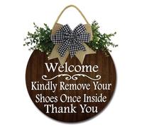 Geroclonup Please Remove Your Shoes Sign Welcome Take Off Your Shoes Door Sign Wreath Shoes Off Wood Plaque 30cm Shoes Off Sign for Front Door Entryway Porch Farmhouse Decor