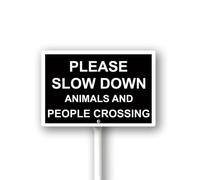 Geroclonup Please Slow Down Animals And People Crossing Sign With Stake For Neighborhoods Yard Farm Aluminium Caution 8x12inch Farm Decorations Yard Lawn Walkway Decorations Animal Signs