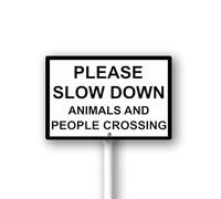 Geroclonup Please Slow Down Animals And People Crossing Sign With Stake For Neighborhoods Yard Farm Aluminium Caution 8x12inch Farm Decorations Yard Lawn Walkway Decorations Animal Signs
