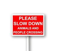 Geroclonup Please Slow Down Animals And People Crossing Sign With Stake For Neighborhoods Yard Farm Aluminium Caution 8x12inch Farm Decorations Yard Lawn Walkway Decorations Animal Signs
