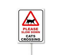 Geroclonup Please Slow Down Cats Crossing Sign With Stake For Neighborhoods Yard Farm Aluminium Caution 8x12inch Farm Decorations Yard Lawn Walkway Decorations Animal Signs