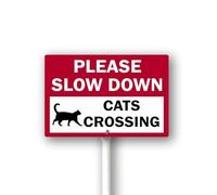 Geroclonup Please Slow Down Cats Crossing Sign With Stake For Neighborhoods Yard Farm Aluminium Caution 12x8inch Farm Decorations Yard Lawn Walkway Decorations Animal Signs