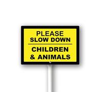 Geroclonup Please Slow Down Children And Animals Sign With Stake For Neighborhoods Yard Farm Aluminium Caution 8x12inch Farm Decorations Yard Lawn Walkway Decorations Animal Signs