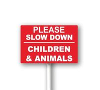 Geroclonup Please Slow Down Children And Animals Sign With Stake For Neighborhoods Yard Farm Aluminium Caution 8x12inch Farm Decorations Yard Lawn Walkway Decorations Animal Signs