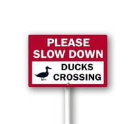 Geroclonup Please Slow Down Duck Crossing Sign With Stake For Neighborhoods Yard Farm Aluminium Caution 8x12inch Farm Decorations Yard Lawn Walkway Decorations Animal Signs