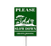 Geroclonup Please Slow Down Giraffe Crossing Sign With Metal Stake For Neighborhoods Yard Farm Aluminium Caution 4.6x6inch Grass Decorations Lawn Walkway Decorations Animal Signs