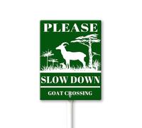 Geroclonup Please Slow Down Goat Crossing Sign With Metal Stake For Neighborhoods Yard Farm Aluminium Caution 7x8.8inch Grass Decorations Lawn Walkway Decorations Animal Signs