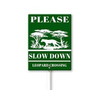 Geroclonup Please Slow Down Leopard Crossing Sign With Metal Stake For Neighborhoods Yard Farm Aluminium Caution 4.6x6inch Grass Decorations Lawn Walkway Decorations Animal Signs