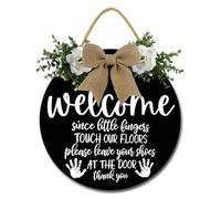 Geroclonup Please Take Your Shoes Off Door Sign Remove Your Shoes Sign Round Wood Welcome Wreaths Hanging Sign Since Little Fingers Touch Our Floor Wood Decor for Outdoor Indoor 28cm